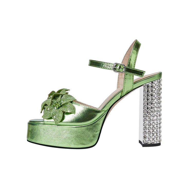 Femme Chunky Platform Sandaler med dekorative florale accenter og rhinsten-besat hæl Stilla
