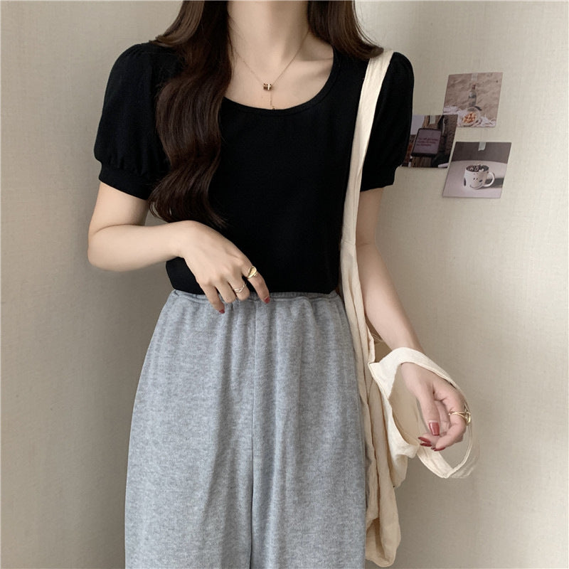 Femme Puff Ærme Casual T-Shirt Stilla