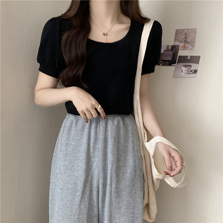 Femme Puff Ærme Casual T-Shirt Stilla
