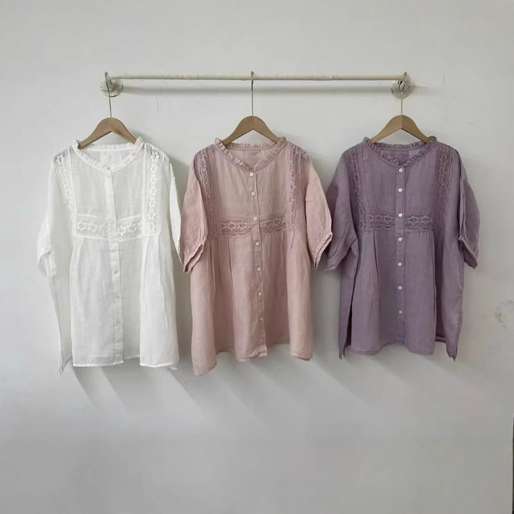 Femme Elegante Spids-Detail Knap-Down Bluse Stilla