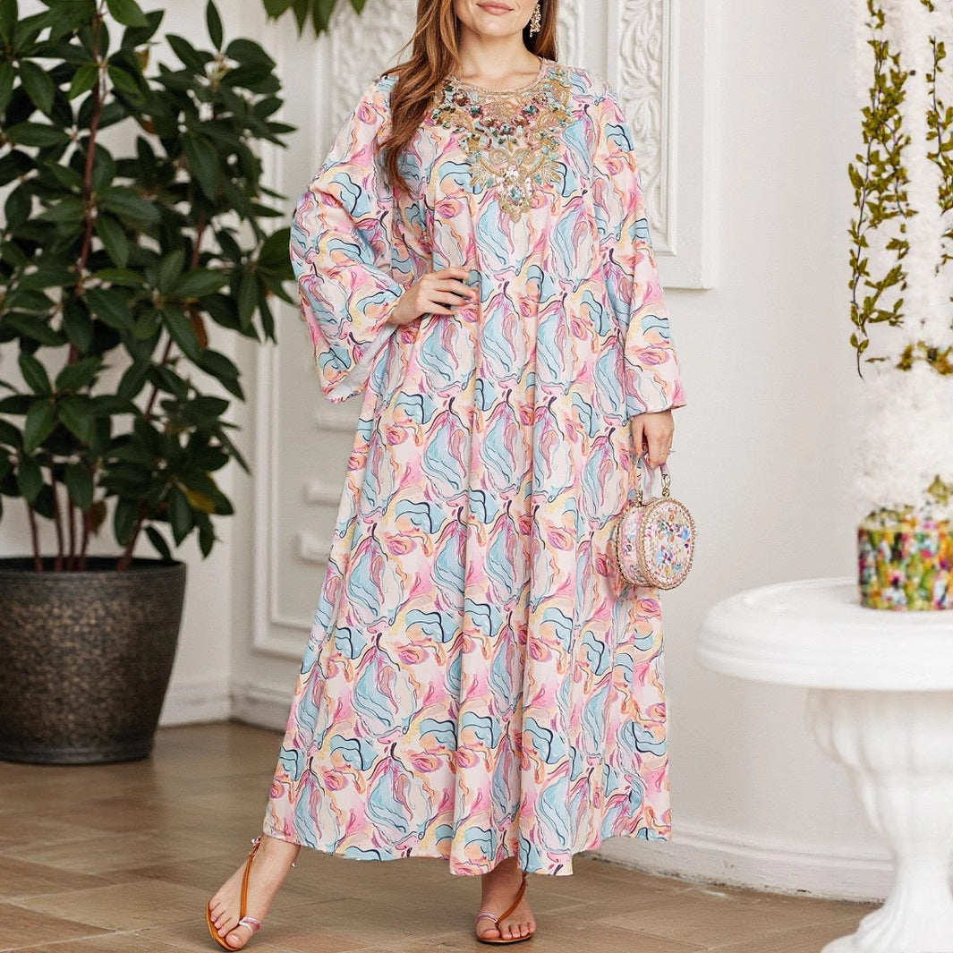 Dame Bohemian-stil Floral Maxi Kjole med dekoreret detalje Stilla