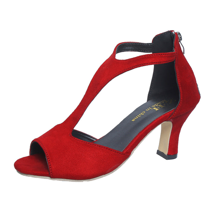 Dame nan elegant T-bånd sandal med hæl lynlås og mellemhøj hæl Skovae