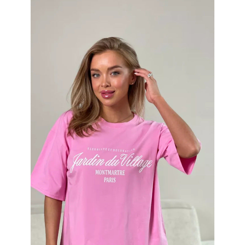 Dame T-shirt med kreativ Paris-tryk og afslappet snit Stilla
