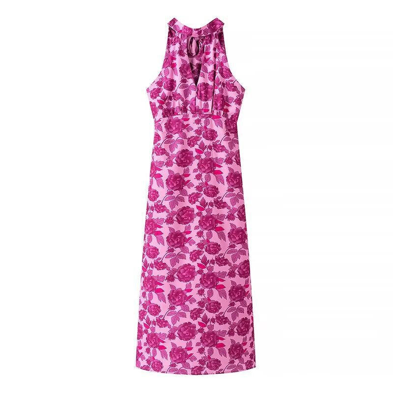 Dame maxikjole med floral trykdesign og elegant split Stilla