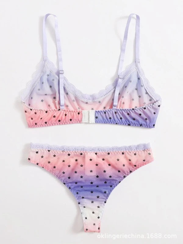 Dame Stjerneprint Bralette og Thong Sæt Stilla
