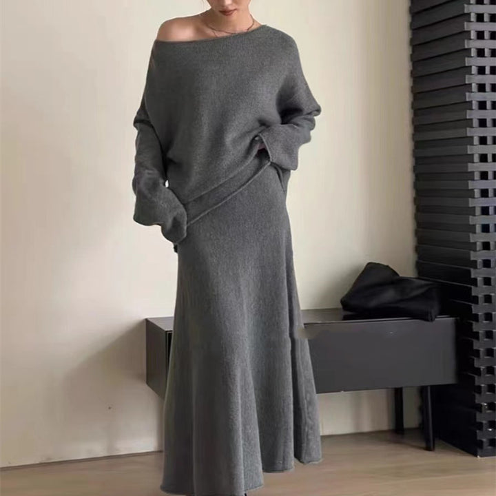Dame Off-Shoulder Strik To-Delt Kjole Sæt Stilla