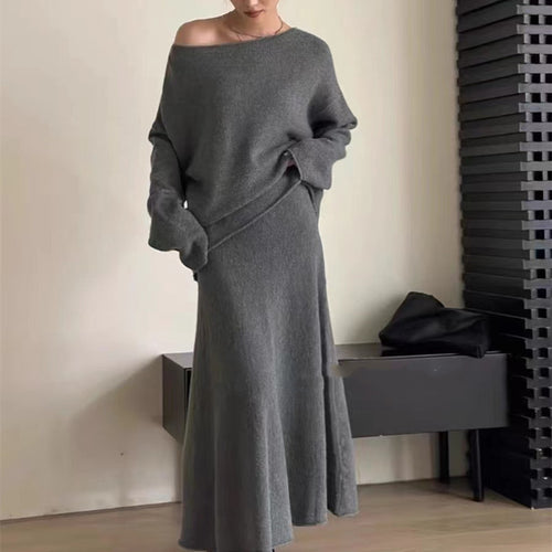Dame Off-Shoulder Strik To-Delt Kjole Sæt Stilla