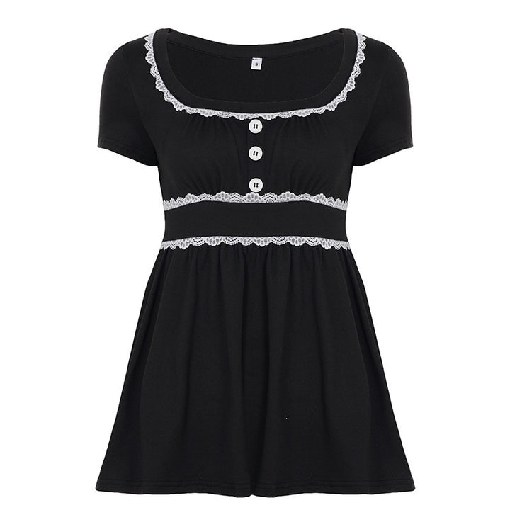 Damen Freizeitkleid mit Spitzenakzenten und eleganter Knopfleiste Skovae