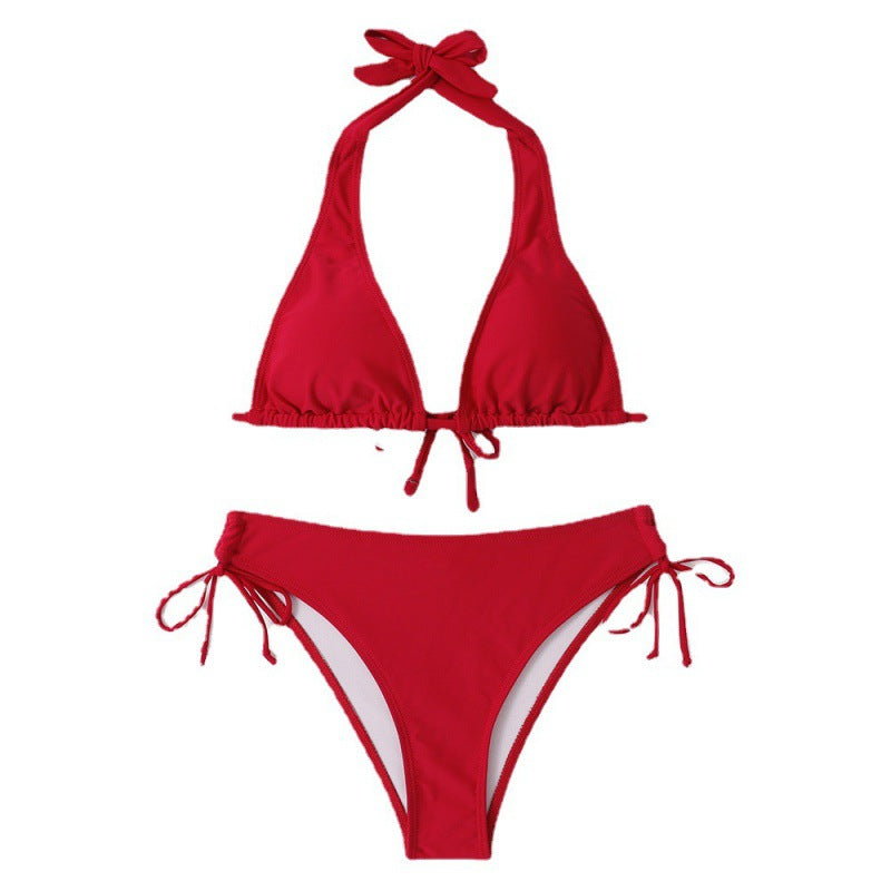Dame Triangel-Bikini med justerbart halterdesign og sidelæns bindingsbånd Skovae