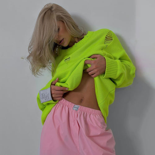 Kvinders chunky strik oversized sweater med slidte detaljer Stilla