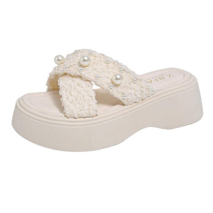 Dame Plateau-sandaler med elegant perledekor og moderne remdesign Stilla