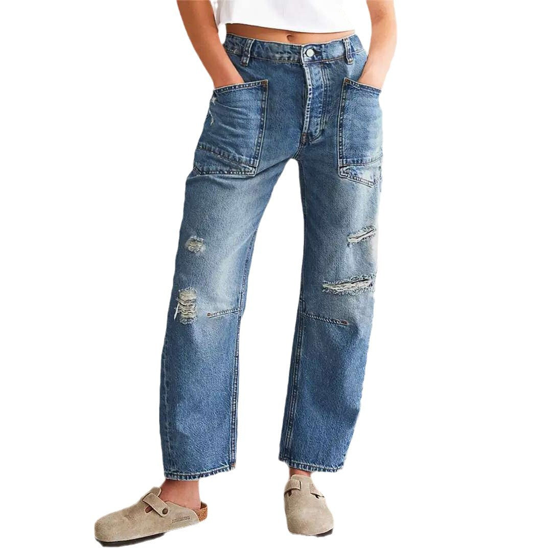 Dame Relaxed Fit Jeans i moderne Used-Look med lommer Stilla