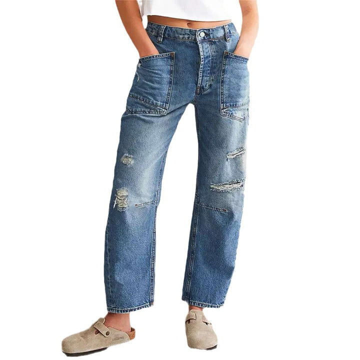 Dame Relaxed Fit Jeans i moderne Used-Look med lommer Stilla