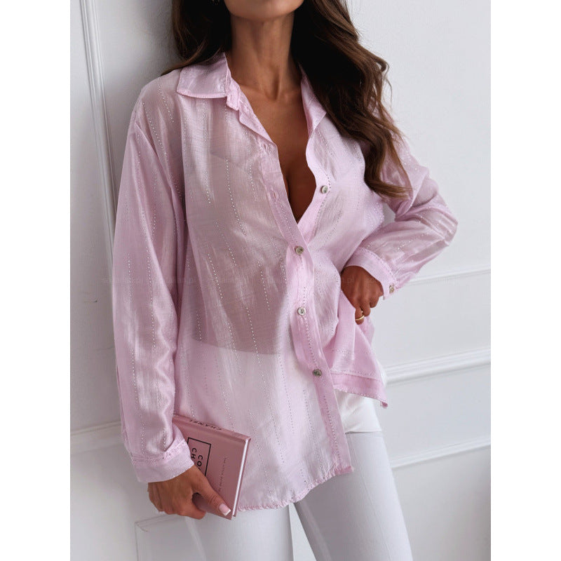 Dame langærmet bluse med fine skinnende detaljer Stilla