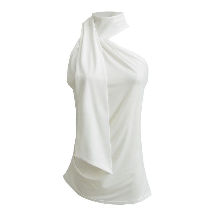 Dame elegant top med asymmetrisk krave og flydende stof Stilla