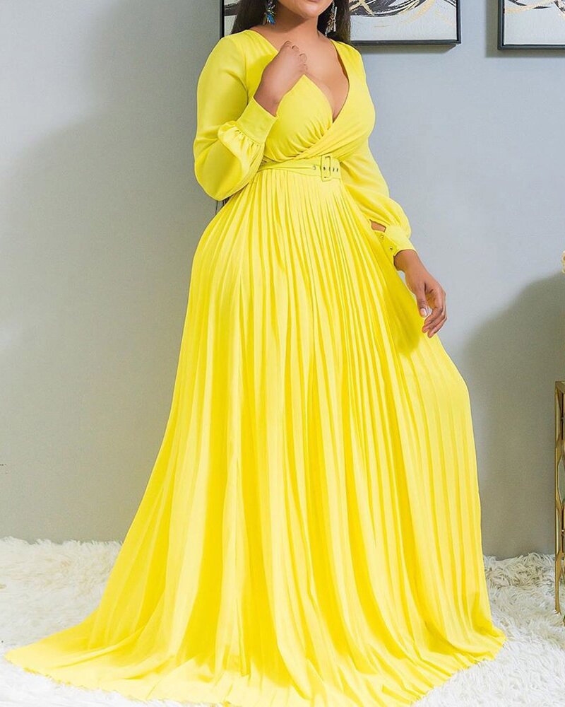 Stilla | Elegant Vintage Chiffon Langeærmet Lang Kjole