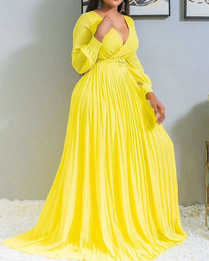 Stilla | Elegant Vintage Chiffon Langeærmet Lang Kjole