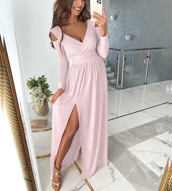 Dame elegant maxikjole med off-shoulder detaljeudformning og høj slit Stilla