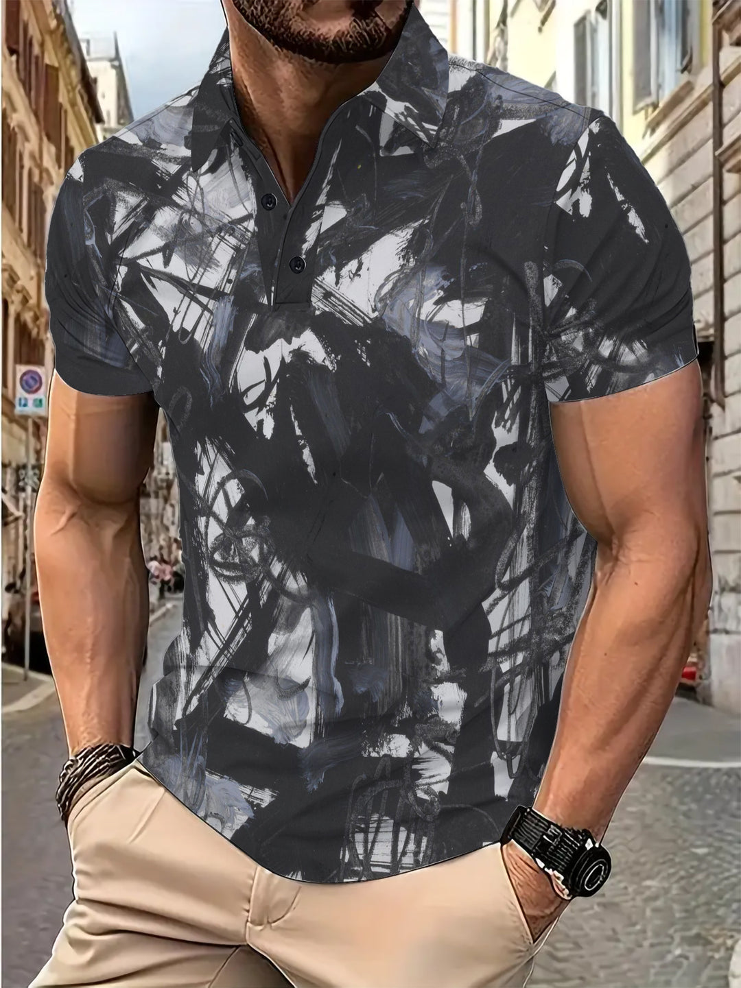Herrer Poloshirt med moderne kunstnerisk grafisk design Stilla