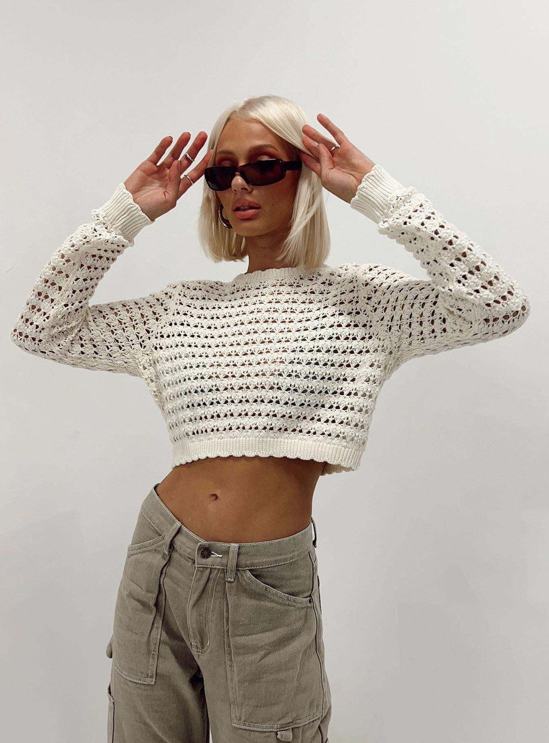 Dame hæklede Crop-Top med moderne hulstruktur Skovae