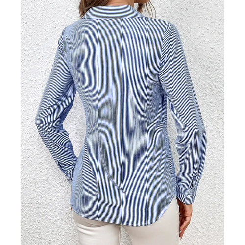 Stilla | Skjorte Slim Fit Wrap Stil Vertikale Striber Talje Snøring Lange Ærmer