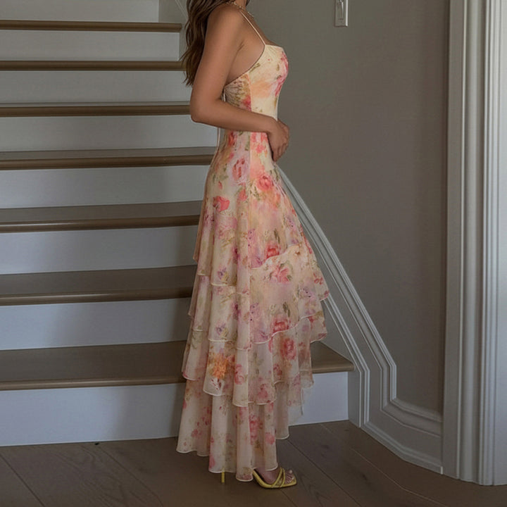 Dame floral maxikjole med ruffles detaljer Skovae