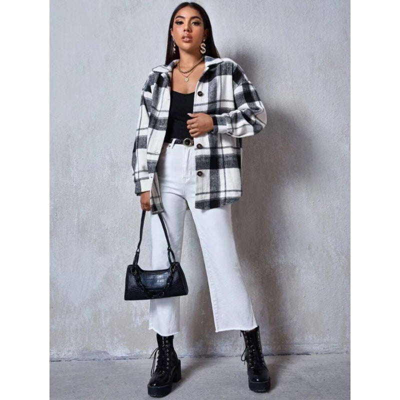 Dame Ruted Flannel skjortejakke i Oversized-stil Stilla