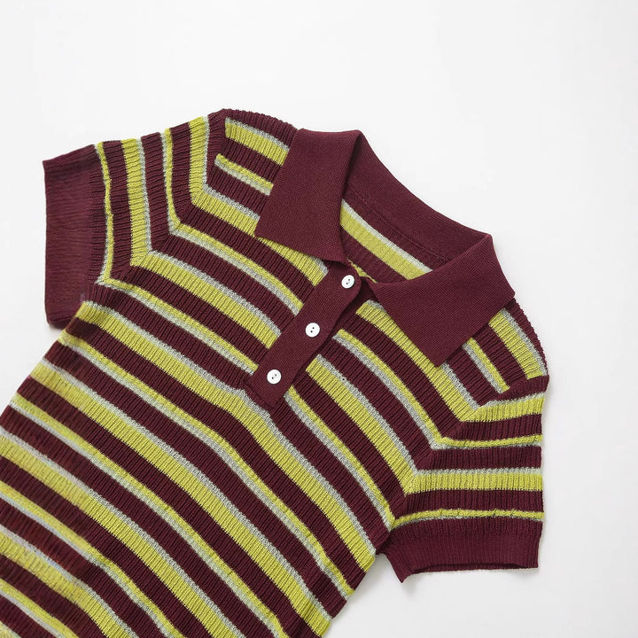 Femme Stribet Korte Ærmer Strik-Polo-Top Stilla