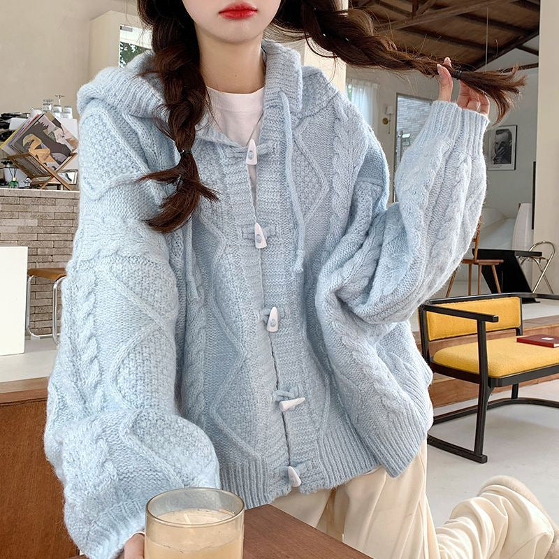 Kvinders oversized cardigan med hætte og kabelstrik mønster Stilla