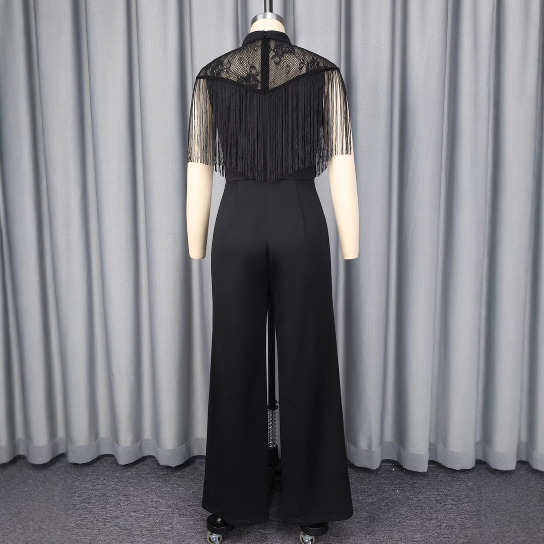 Damer Elegant Jumpsuit med stilfulde frynser og spidsede accenter Skovae
