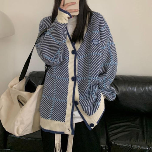 Kvinders casual cardigan med ternet tekstur Stilla