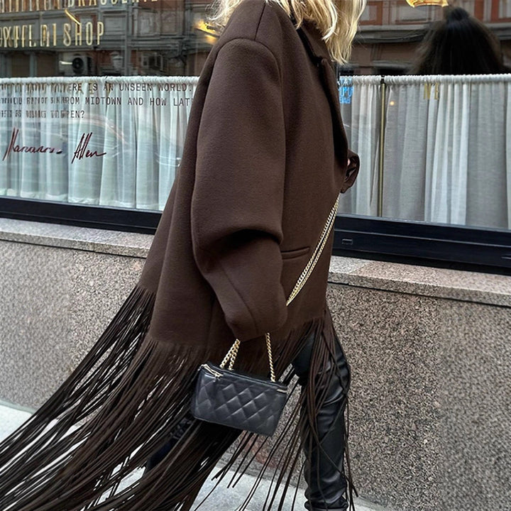 Kvinders oversized frakke med frynser Stilla