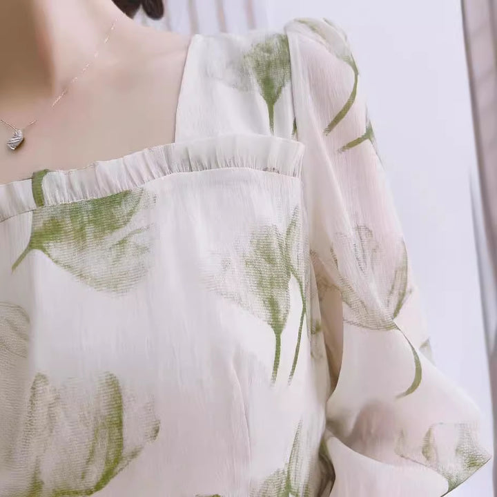 Dame Lang Maxikjole med florale accenter og voluminøse ærmer Stilla