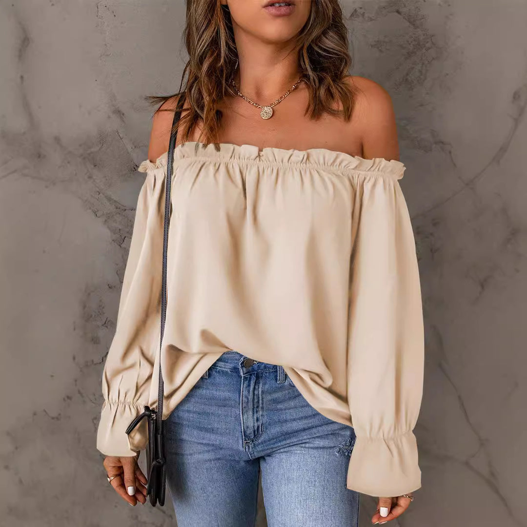 Dame Off-Shoulder Bluse med flæse og vide ærmer Stilla