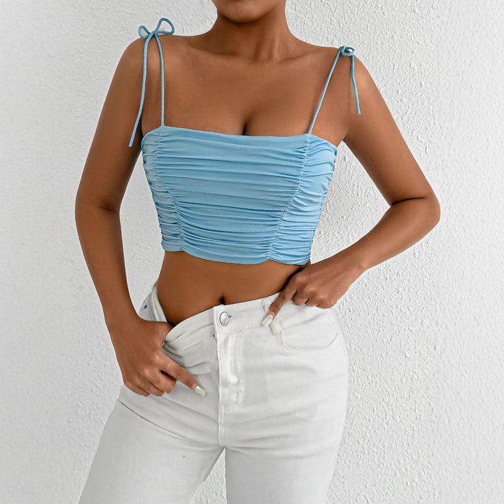 Dame Crop-top med ruching og justerbare stropper Skovae