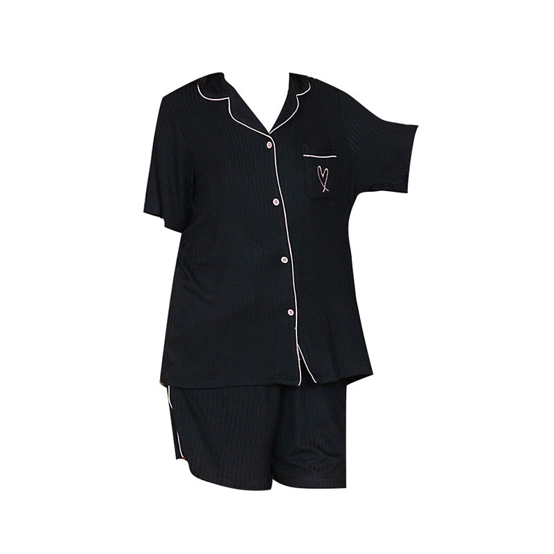 Dame kortærmet pyjamasæt med hochwertig ribmateriale og elegant knaplukning Stilla