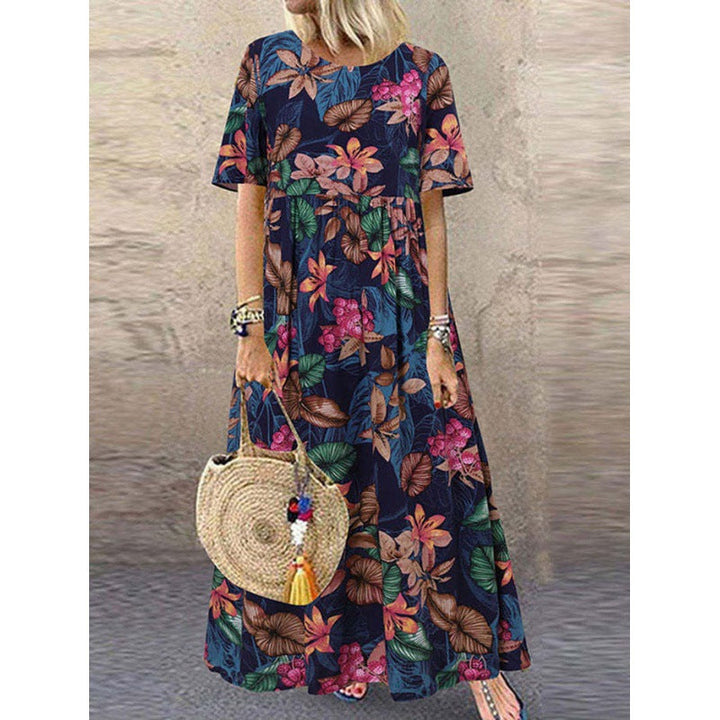 Stilla | Casual Kvinder Vintage Blomsterprint Løs Kort Ærme