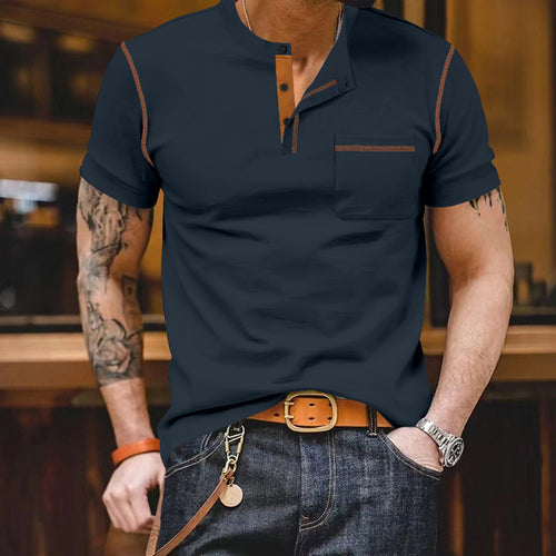 Herrer Kortærmet Henley T-shirt med moderne knaplukning og praktisk brystlomme Stilla