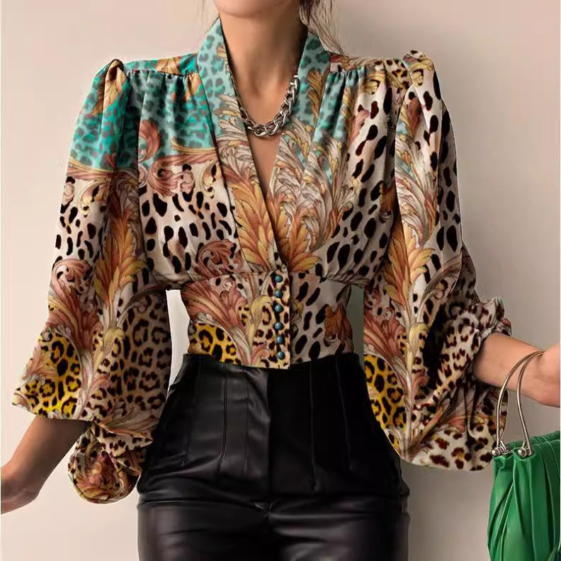 Stilla | Romantisk V-hals lanternemansjett bluse top