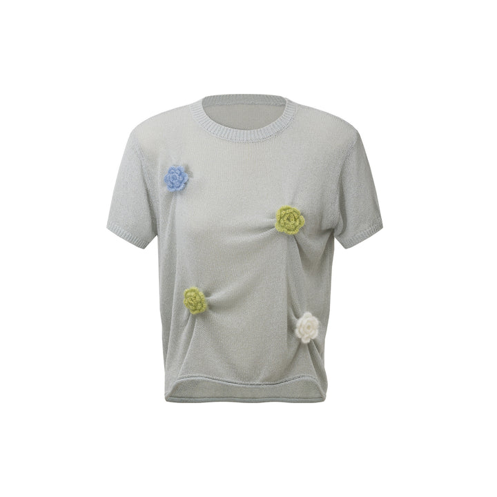 Dame T-shirt med kreative blomsterbroderier og løs pasform Stilla