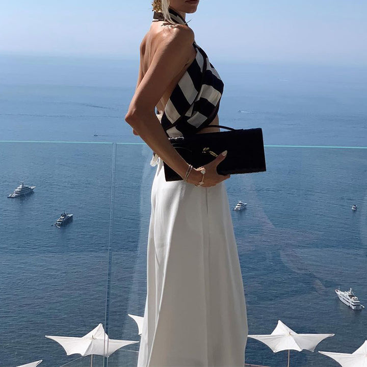 Dame Elegant top med asymmetrisk snit og stribemønster Stilla