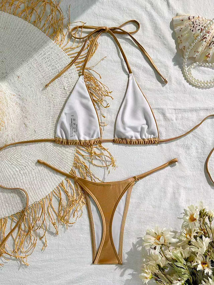 Dame triangel-bikini med flot frynseudsmykning Skovae