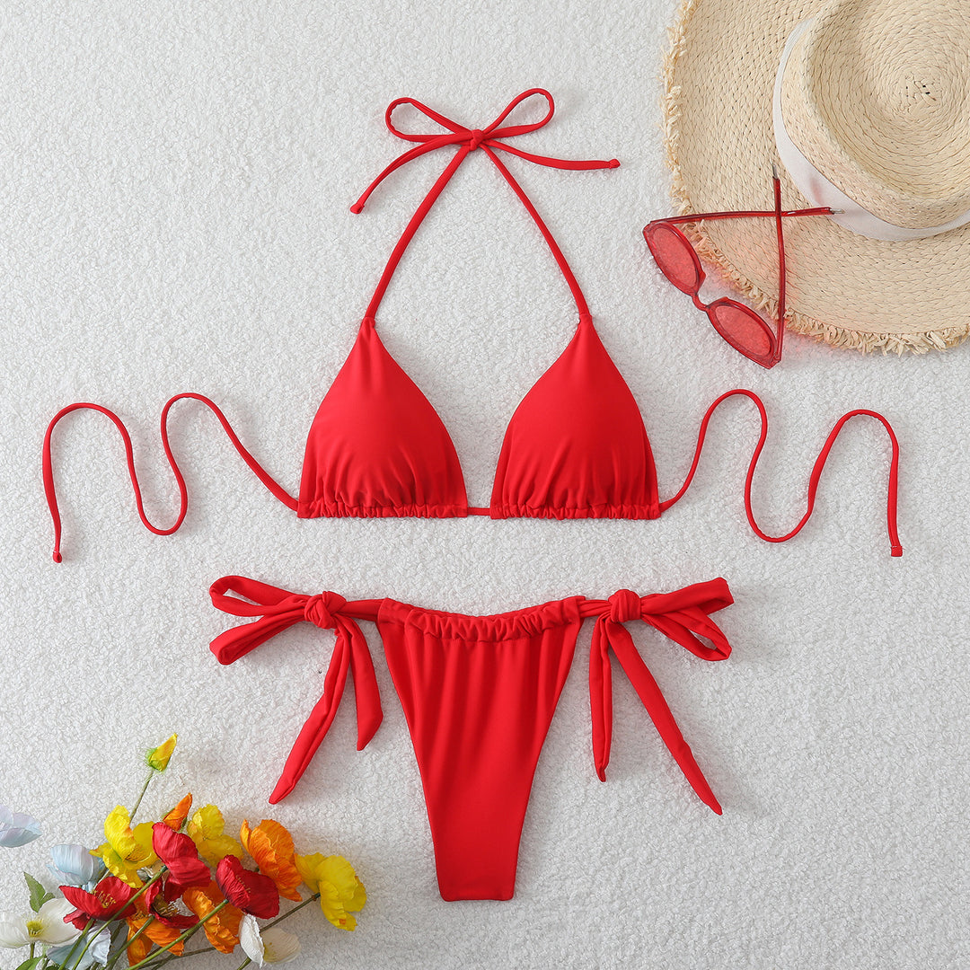 Dame triangel-bikini-sæt med justerbare stropper og elegant knudedesign skovae