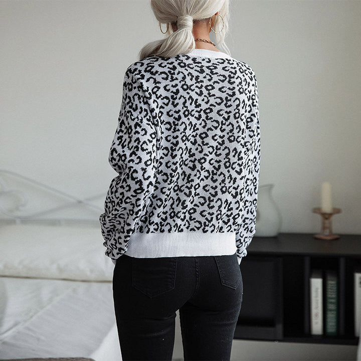 Dame Mønstret Strikpullover med Leopardsmønster Stilla