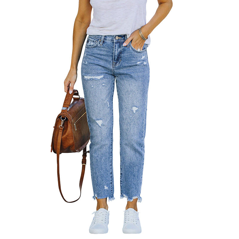 Dame Vintage-stil jeans med høj talje og Destroyed-detaljer Stilla