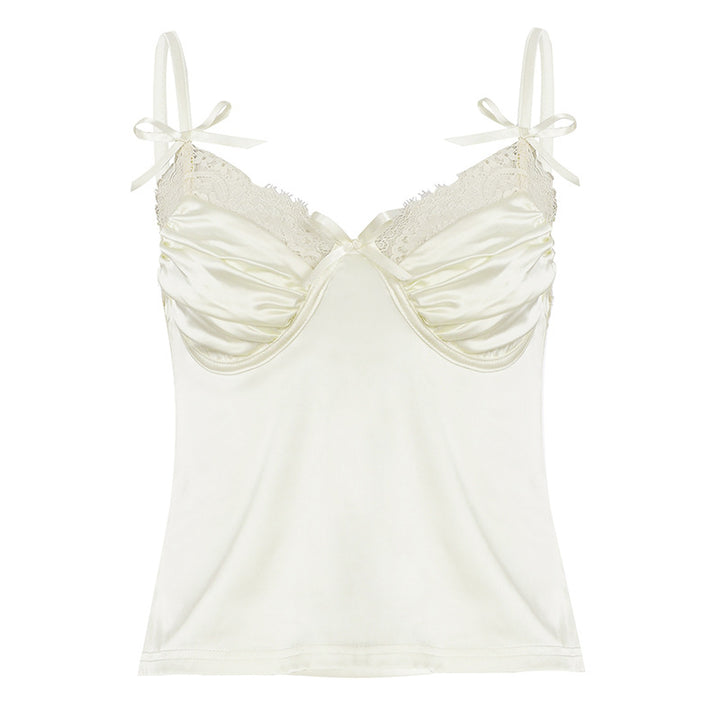 Dame Satin-Camisole med blonder og legende sløjfer Skovae