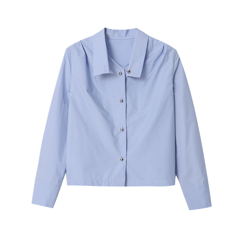 Damer Elegant Bluse med Textureret Krave og Knaplukning Stilla