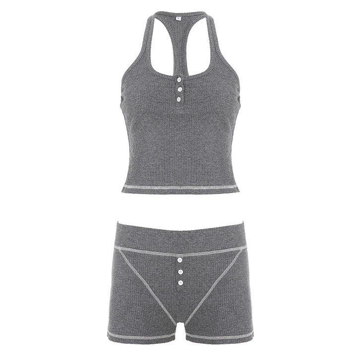 Dame Sports top og shorts sæt med knapdetaljer Skovae