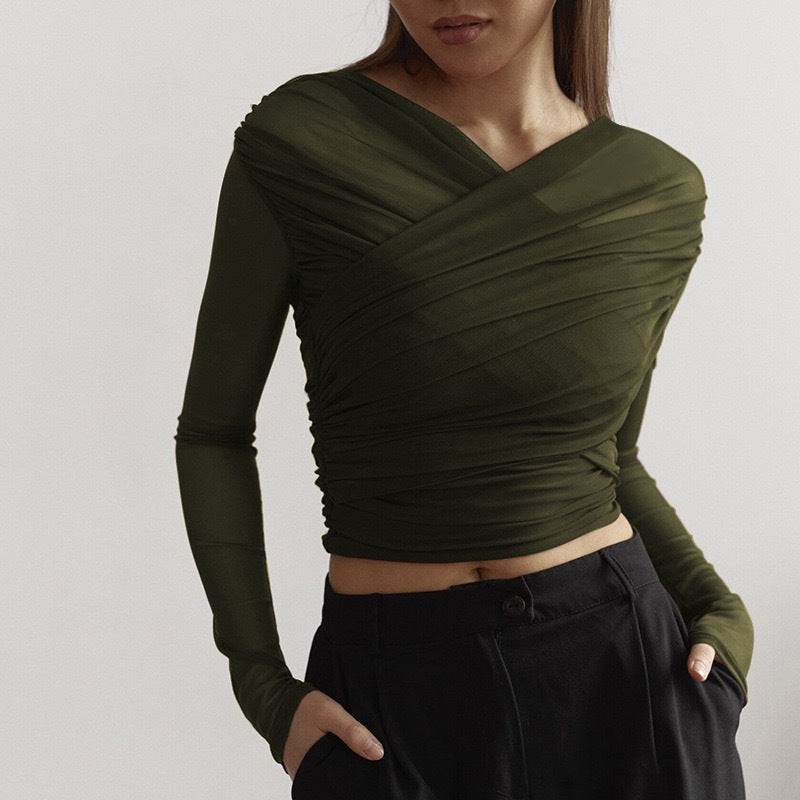 Dame Langeærmet-Crop-Top Skovae