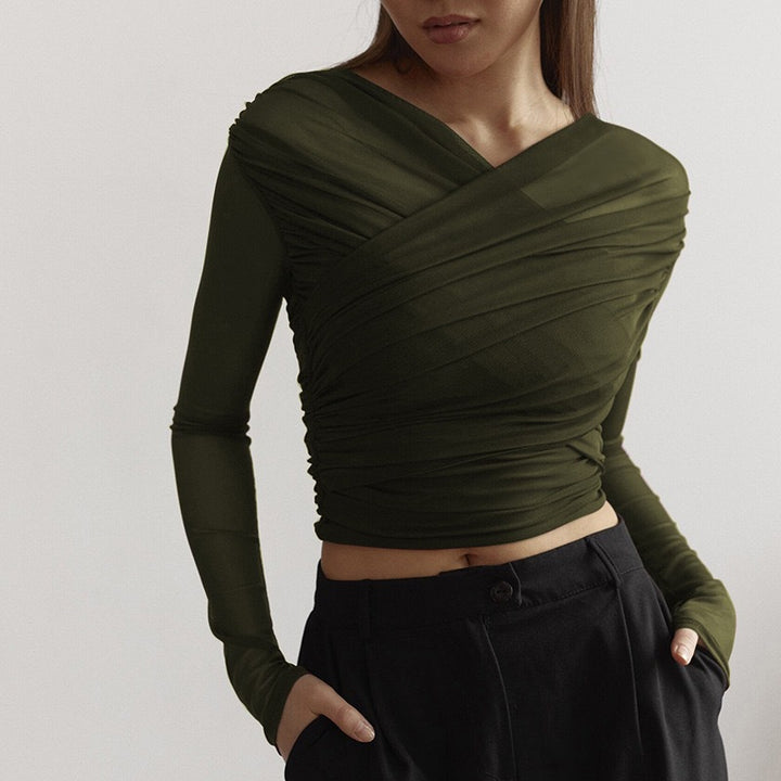 Dame Langeærmet-Crop-Top Skovae